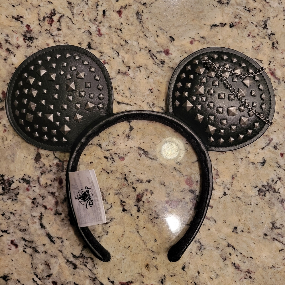 Disney parks studded Black Faux leather minnie ear headband